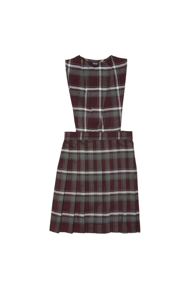 V-Neck Pleated Plaid Pinafore | Youngland Schoolwear